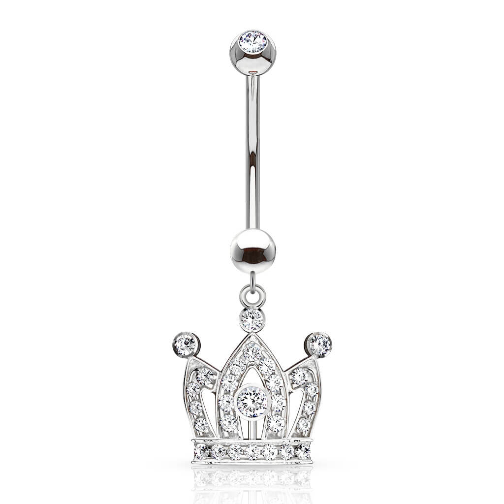 Or 14kt Piercing Nombril Pendentif Couronne Cubique Zircone