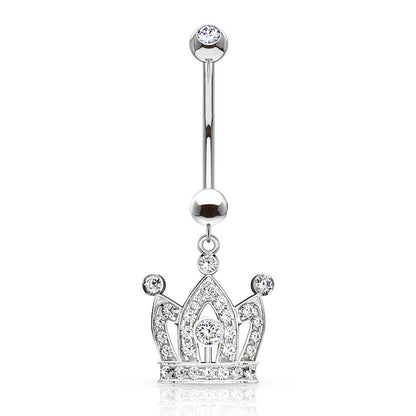 Or 14kt Piercing Nombril Pendentif Couronne Cubique Zircone