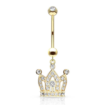 Or 14kt Piercing Nombril Pendentif Couronne Cubique Zircone