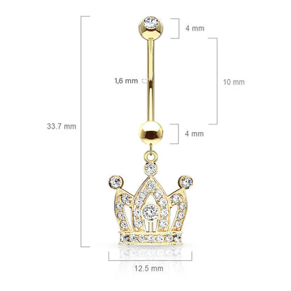 Or 14kt Piercing Nombril Pendentif Couronne Cubique Zircone