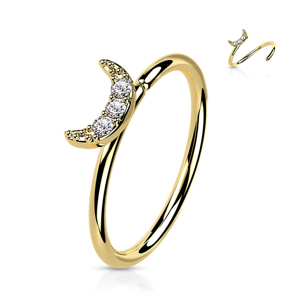 Oro 14kt Anillo Luna Circonita Flexible