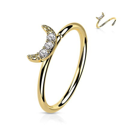 Oro 14kt Anillo Luna Circonita Flexible