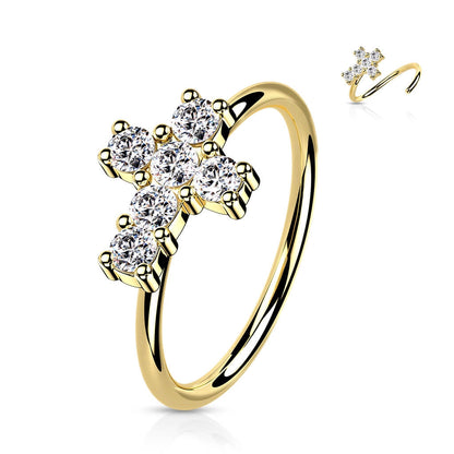 Solid Gold 14 Carat Ring Cross Zirconia Bendable