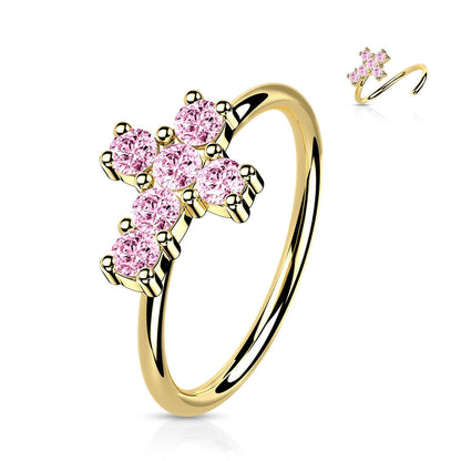 Solid Gold 14 Carat Ring Cross Zirconia Bendable