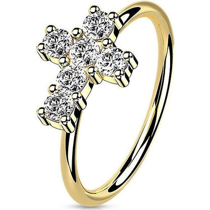 Solid Gold 14 Carat Ring Cross Zirconia Bendable