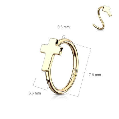 Oro 14 kt Anello Piercing Croce  Pieghevole