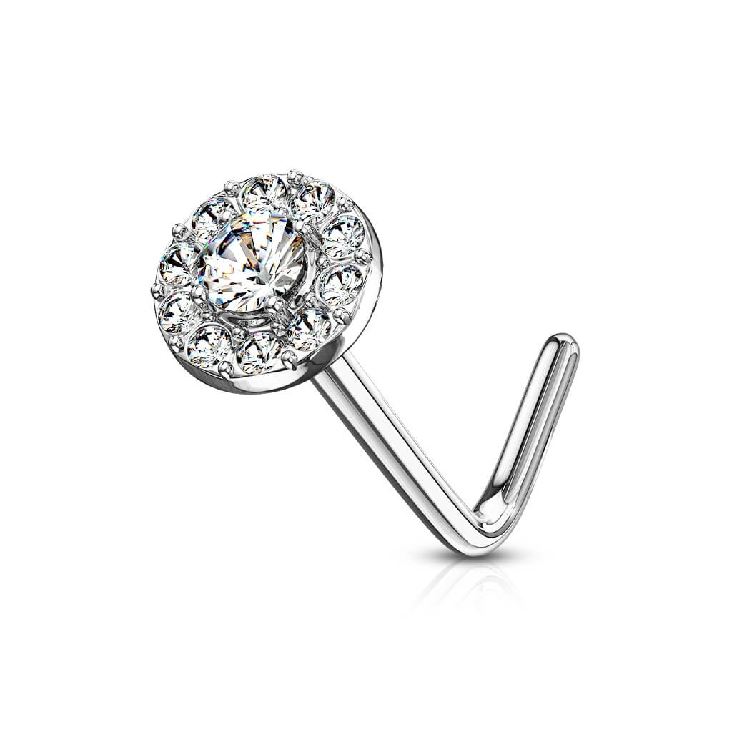 Or 14kt Nez En Forme de L Zircone Ronde