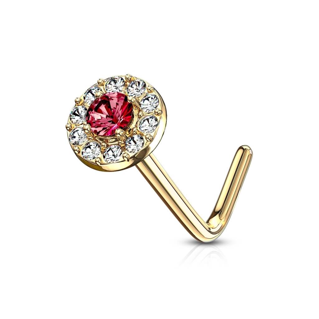 Or 14kt Nez En Forme de L Zircone Ronde