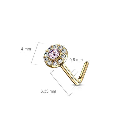 Or 14kt Nez En Forme de L Zircone Ronde