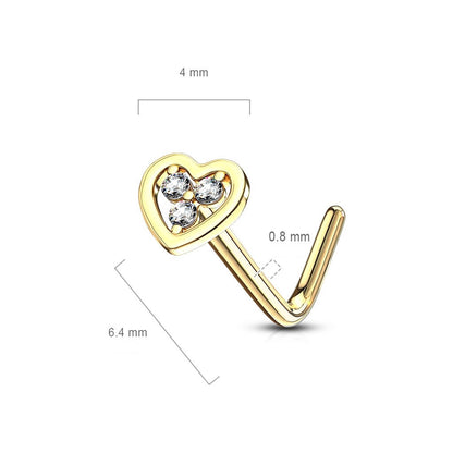 Oro 14 kt Nasale a L Cuore di zirconi 