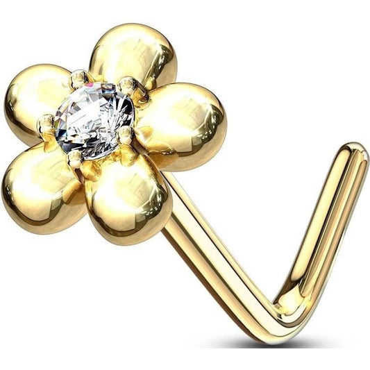 Oro 14 kt Nasale a L Fiore con zircone