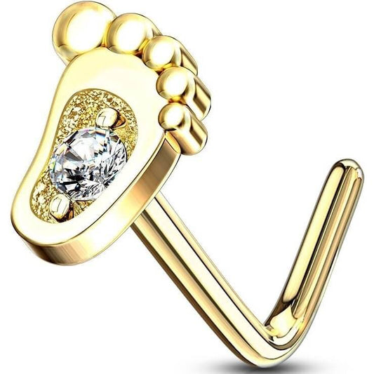 Or 14kt Nez En Forme de L Pied Zircone