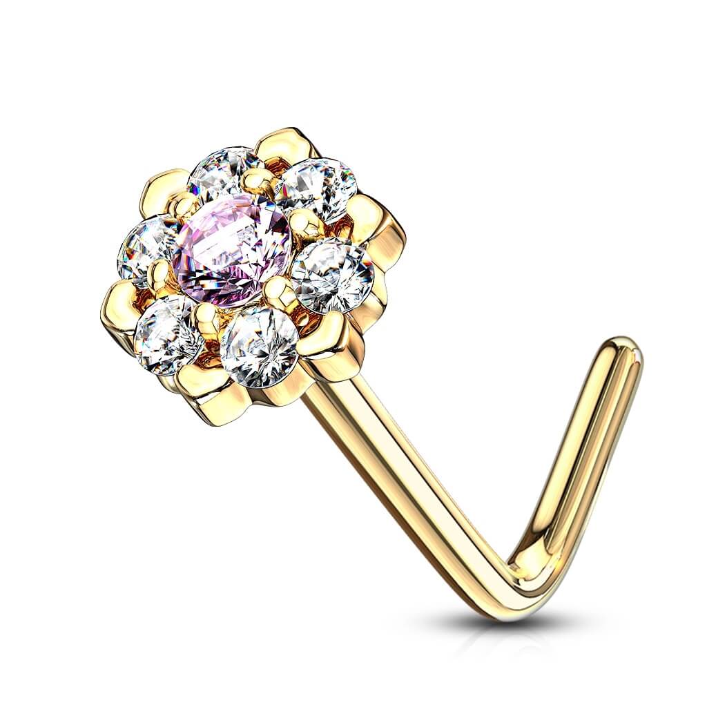 Or 14kt Nez En Forme de L Fleur Zircone