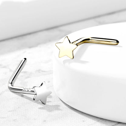 Solid Gold 14 Carat Nose L-Shape Star