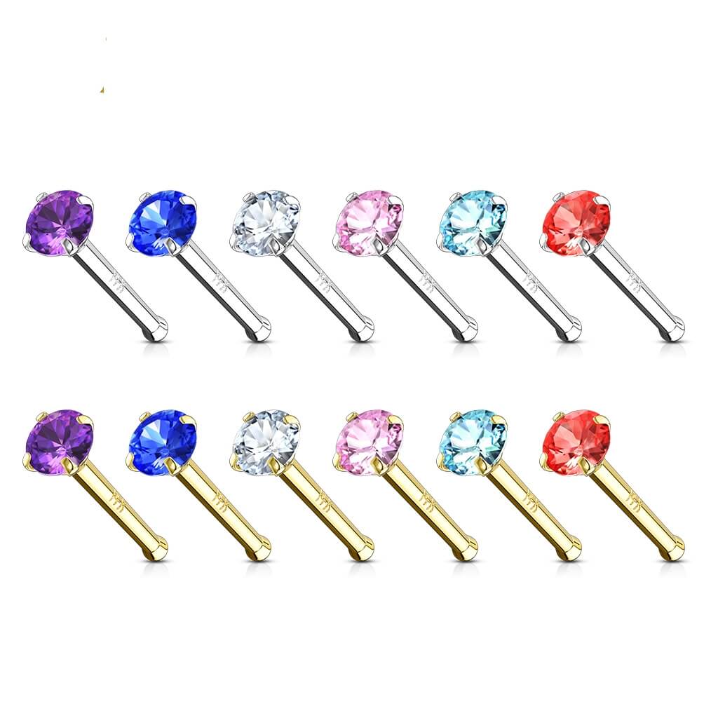 Solid Gold 14 Carat Nose Stud Zirconia