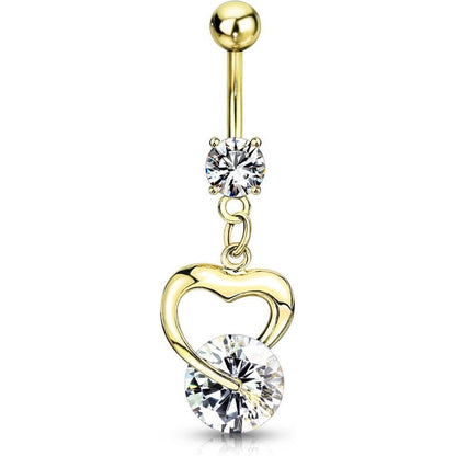 Piercing Ombelico Pendente con Cuore oro e zircone