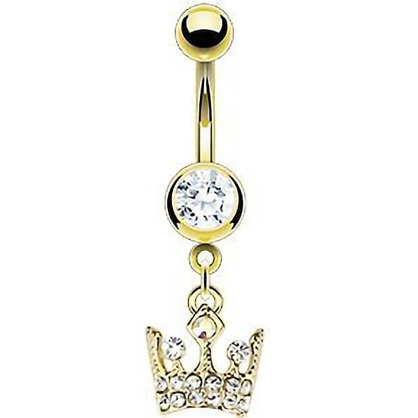 Piercing Ombelico Corona pendente in Zirconi e Oro