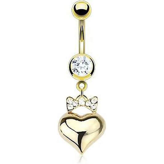 Piercing Ombelico Cuore pendente oro con Zirconi