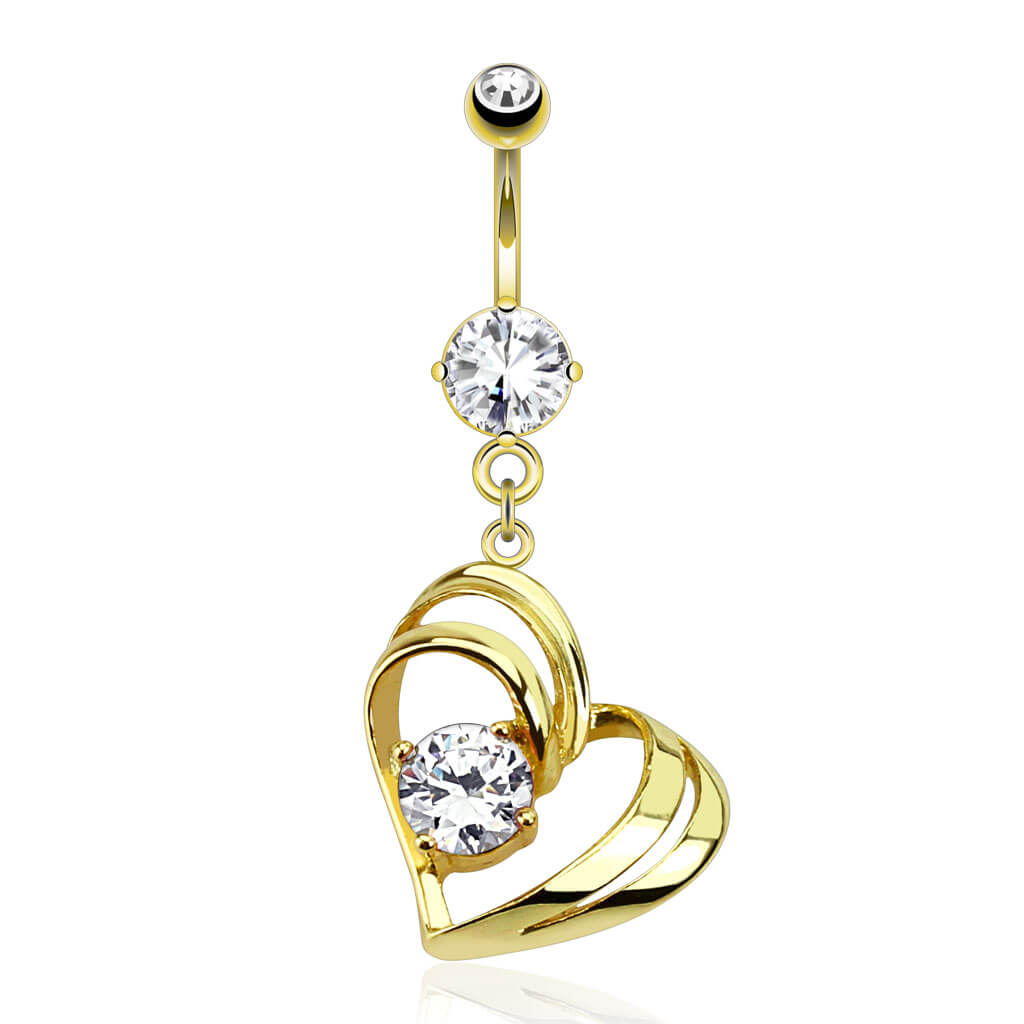 Piercing Ombelico Cuore pendente in Zirconi e Oro