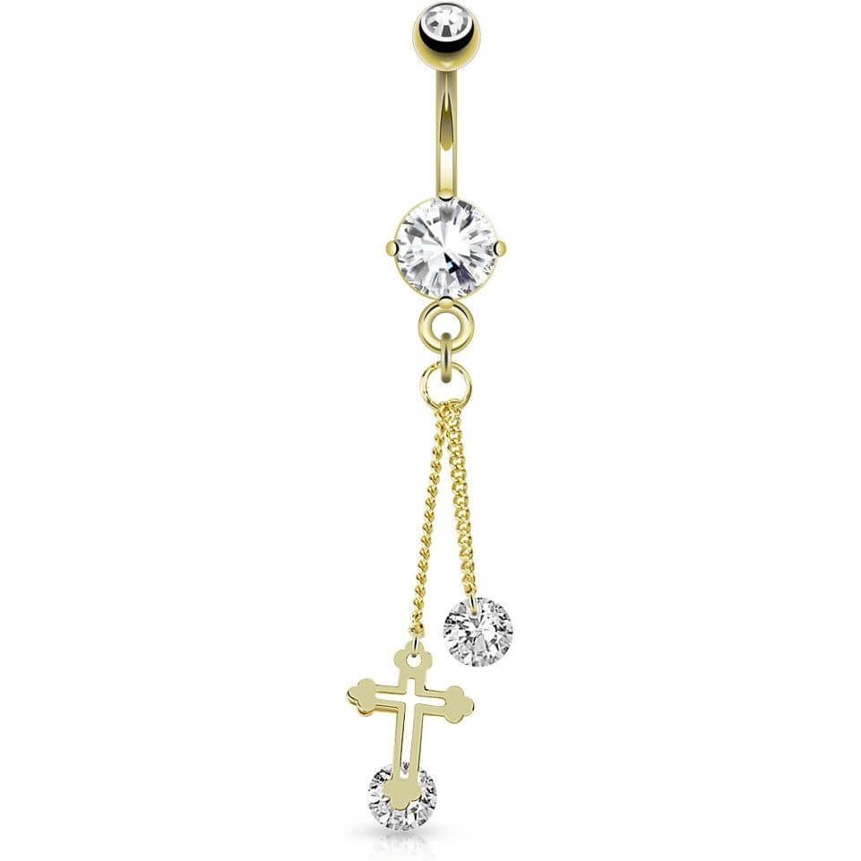 Belly Button Piercing Cross dangle Zirconia Gold