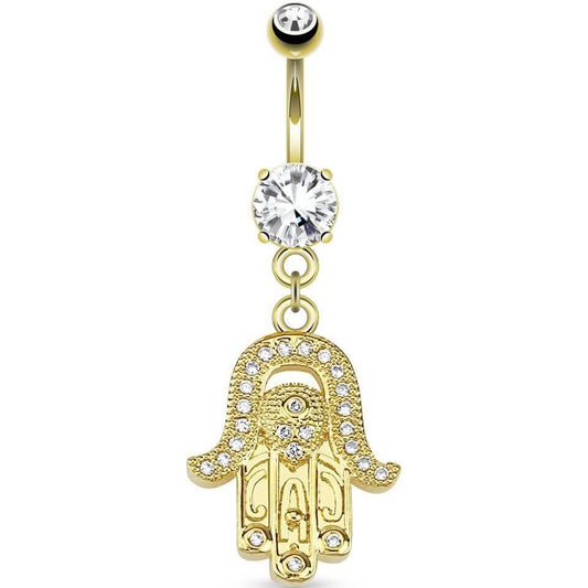 Piercing ombligo Hamsa de Oro Colgane Circonita