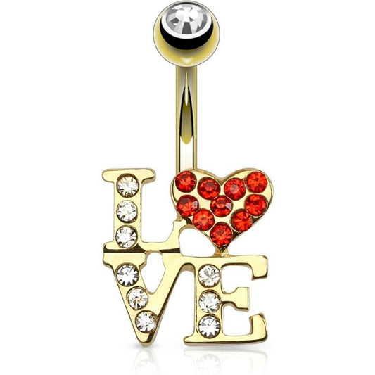 Piercing Ombelico Scritta LOVE in zirconi e oro