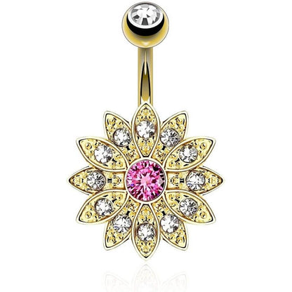 Belly Button Piercing Flower cubic Zirconia Gold