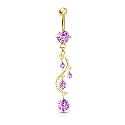 Piercing Nombril Pendentif Zircone Or