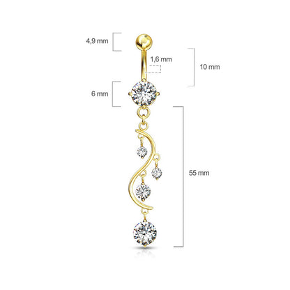 Piercing Nombril Pendentif Zircone Or