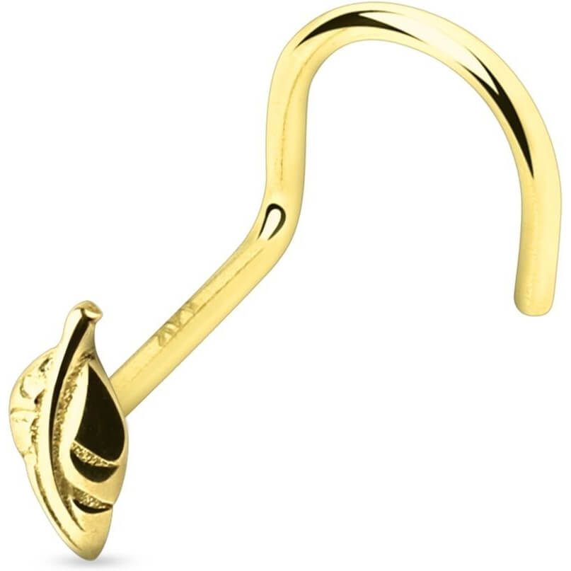 Solid Gold 14 Carat Nose Screw Leaf