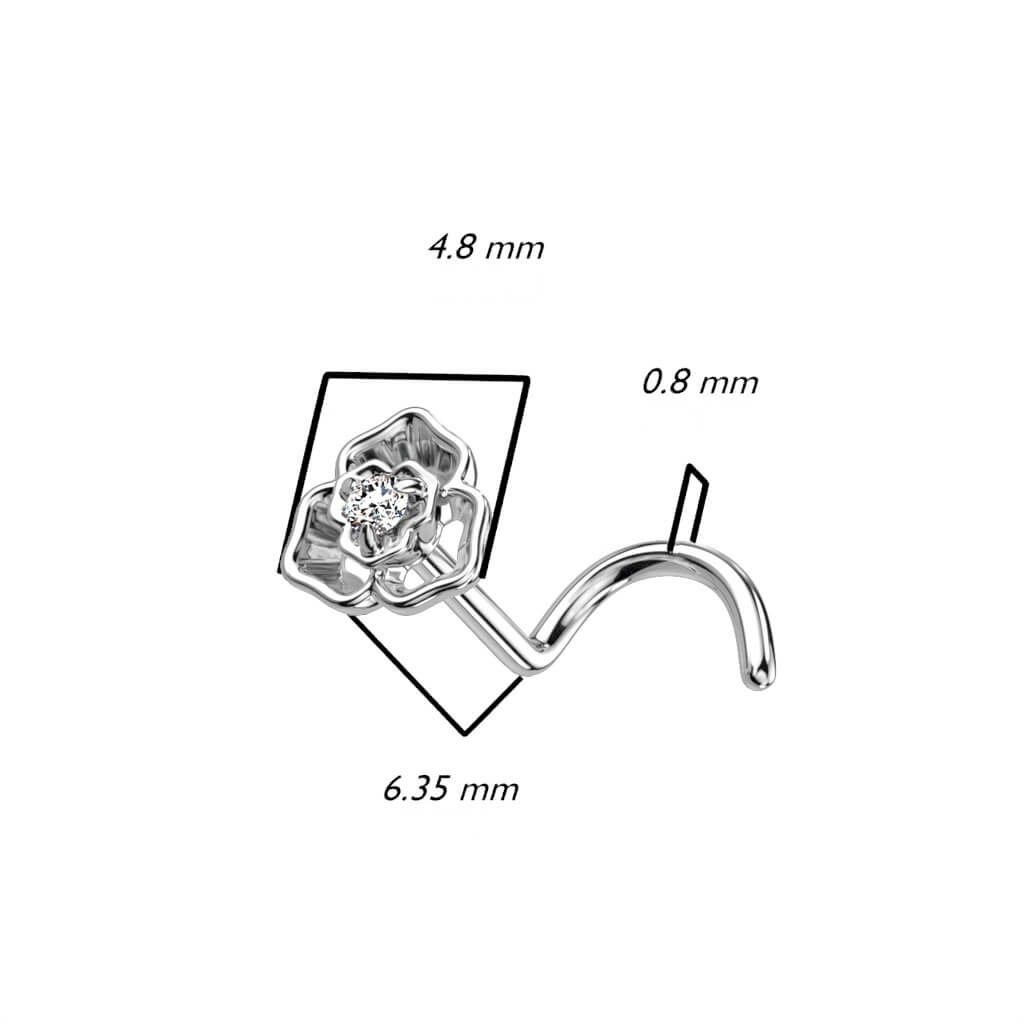 Oro 14 kt Screw Nasale Fiore di zirconi 