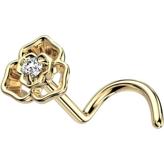 14 Karat Gold Nasenstecker Blume Zirkonia Gelbgold Weißgold