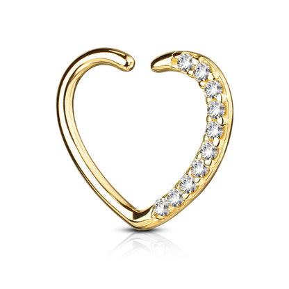 Or 14kt Anneau Coeur Zircone Pliable