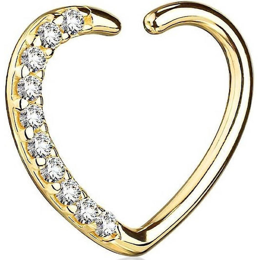 Oro 14 kt Anello Piercing  Cuore di zirconi Pieghevole