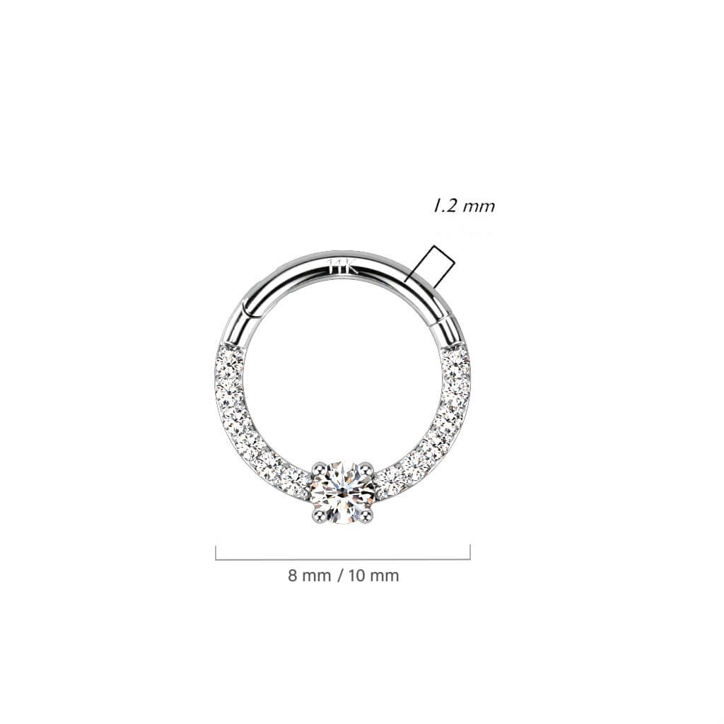 Oro 14 kt Anello Piercing Zircone quadrato Clicker