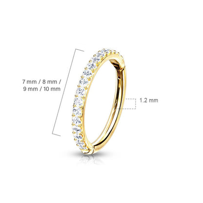 Oro 14 kt Anello Piercing Zirconi Clicker