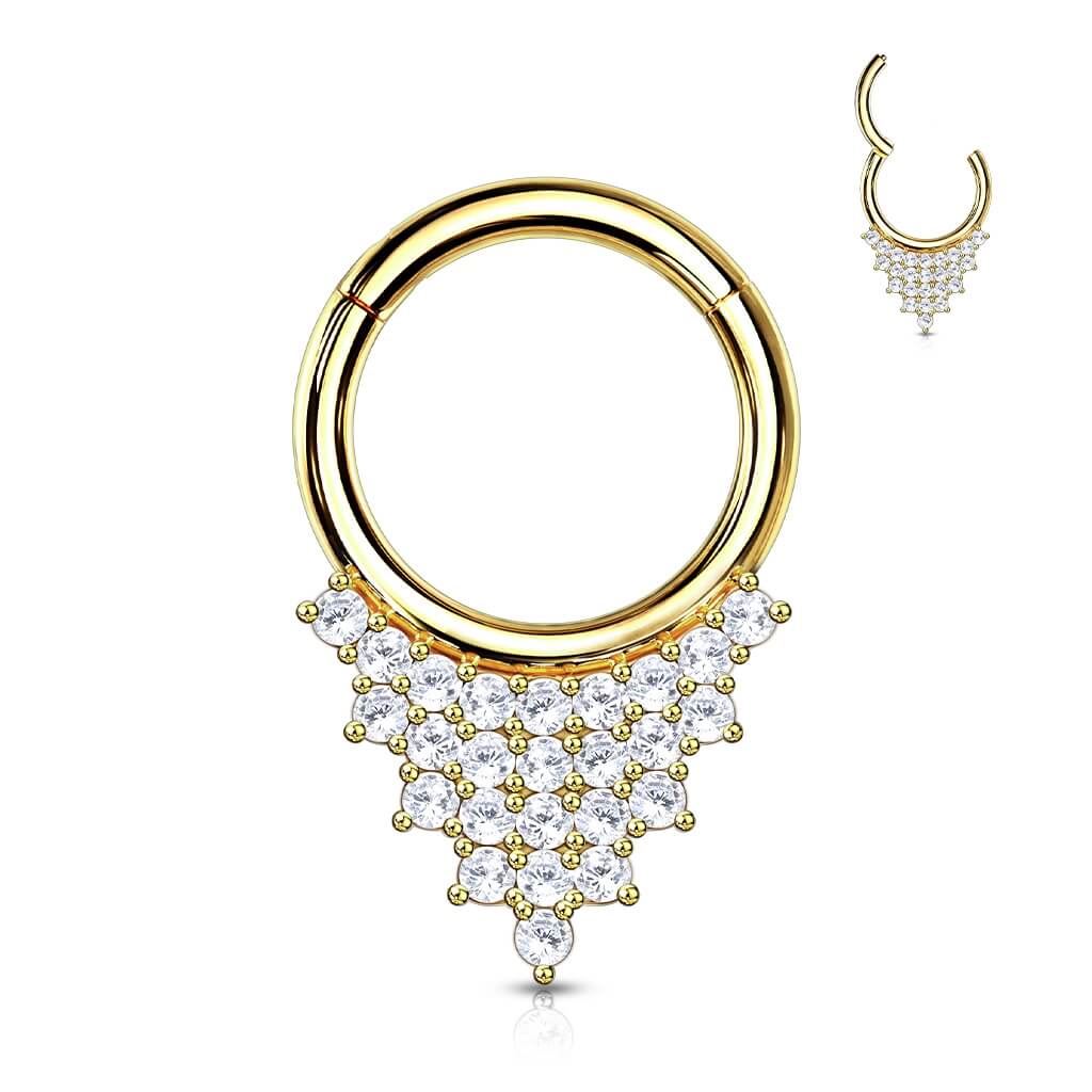 Oro 14kt Septum Piercing Circonita Triángulo Clicker