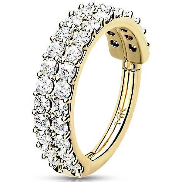 Oro 14kt Anillo 2 filas Circonita Clicker