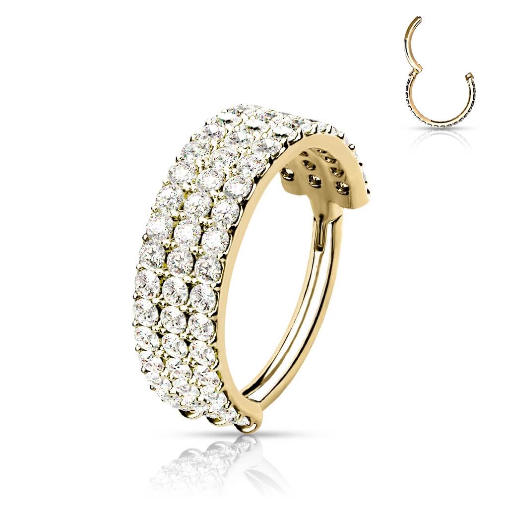 Solid Gold 14 Carat Ring 3 Line Zirconia Clicker