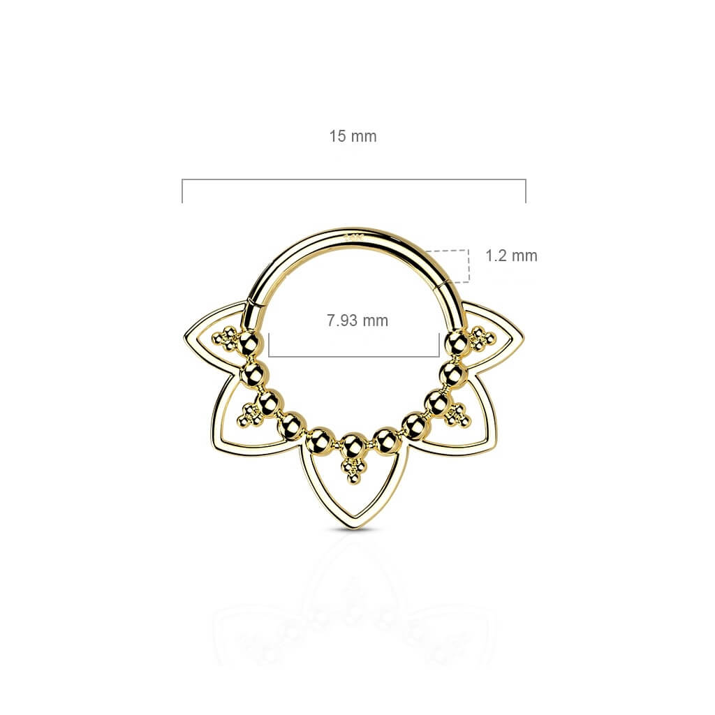 Oro 14 kt Anello Piercing Ornamento a cuori Clicker