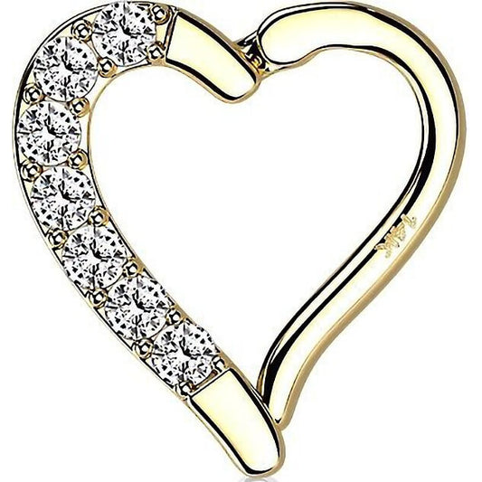 Oro 14 kt Anello Piercing  Cuore di zirconi Pieghevole