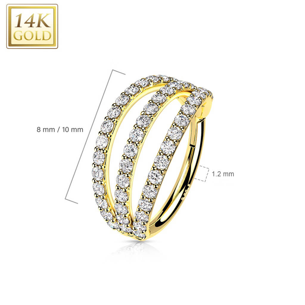 Oro 14 kt Anello Piercing Zirconi Clicker