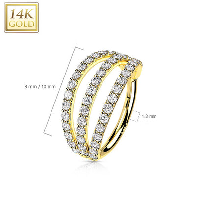 Oro 14 kt Anello Piercing Zirconi Clicker