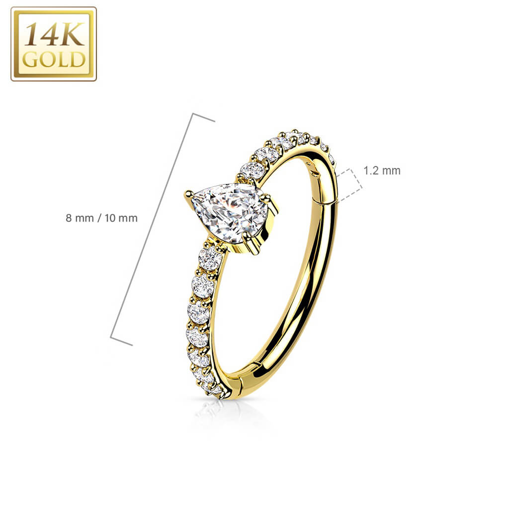 14 Karat Gold Ring Tropfen Zirkonia Gelbgold Weißgold Clicker