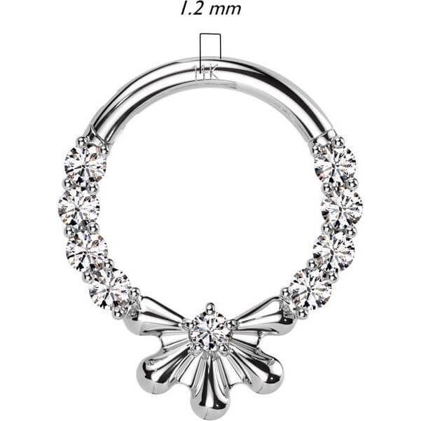 Oro 14 kt Anello Piercing Fiore con zirconi incastonati Clicker