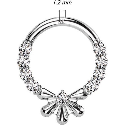 Oro 14 kt Anello Piercing Fiore con zirconi incastonati Clicker