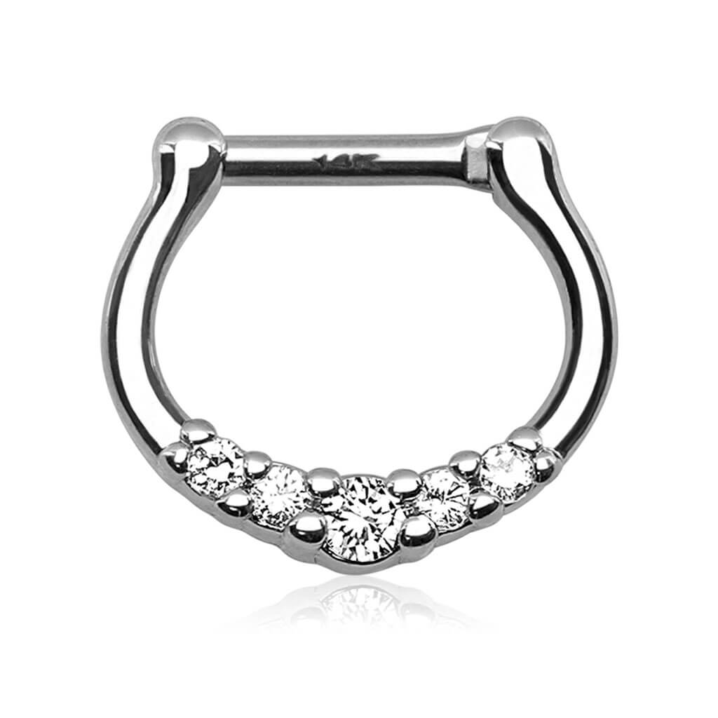 14 Karat Gold Septum Piercing Straight Zirkonia Gelbgold Weißgold Clicker