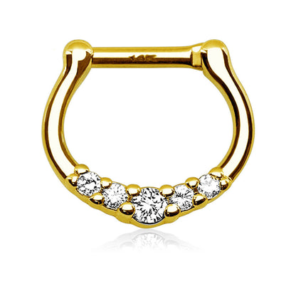 14 Karat Gold Septum Piercing Straight Zirkonia Gelbgold Weißgold Clicker