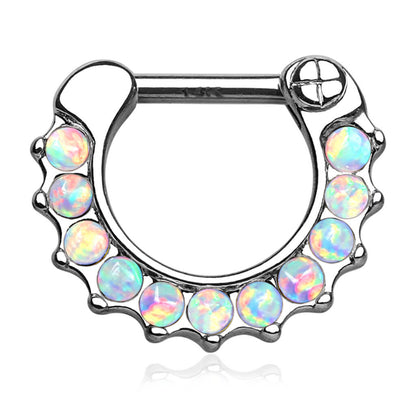 Oro 14 kt Piercing Septum  Barra Opali  Clicker