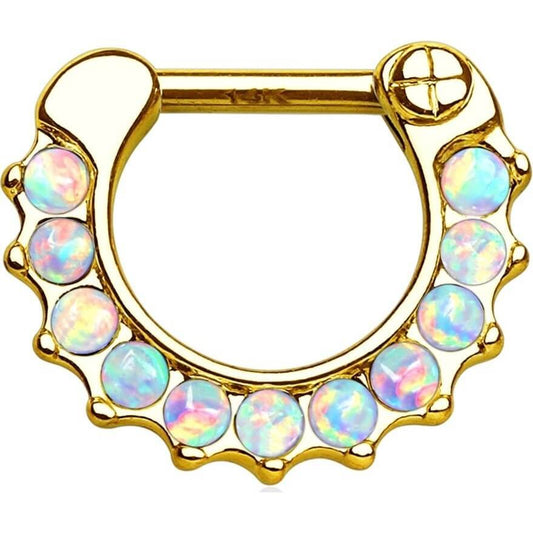 Oro 14 kt Piercing Septum  Barra Opali  Clicker